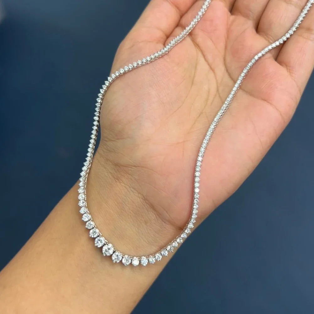 3-Claw Graduated Moissanite Tennis Necklace S925 Sterling Silver with Certificate Lab Diamond Wedding Riviera Necklace for Women