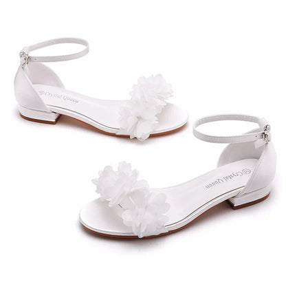 Summer new 2-cm square-heeled silk ribbon pearl rhinestone low-heeled wedding shoes beaded lace-up flat large-size women sandals