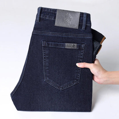 Classic Straight Men's Jeans Spring Slightly Thick Elastic Casual Office Business Trousers Fashion Comfort Washed Denim Pants