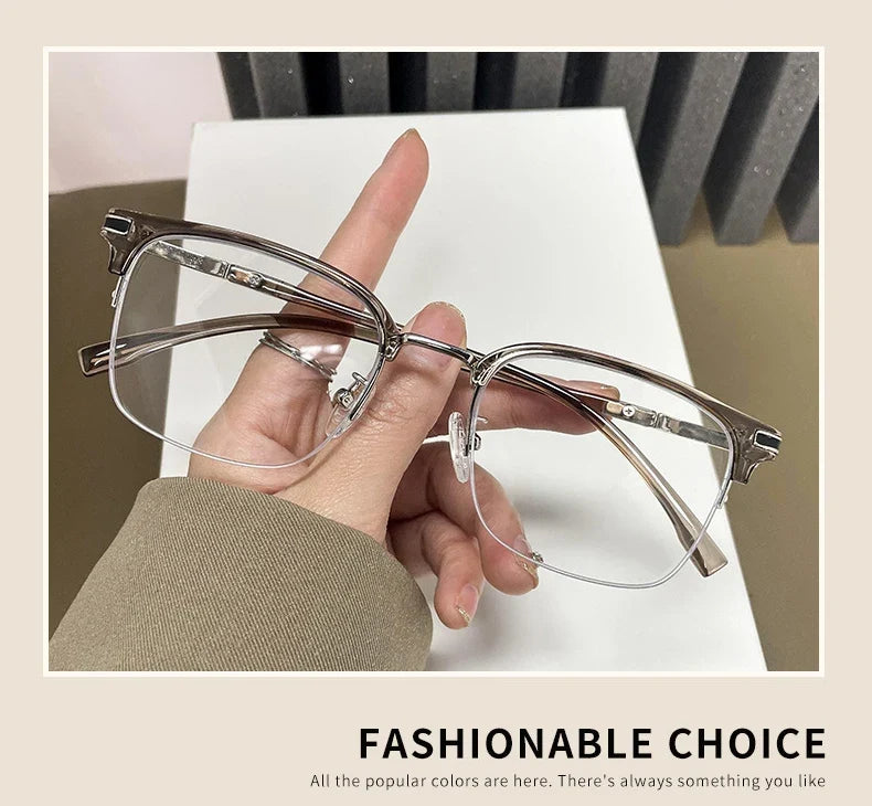 Men's Business Classic Half Frame Anti Blue Light Reading Glasses Myopia Hyperopia Customizable Prescription TR2242