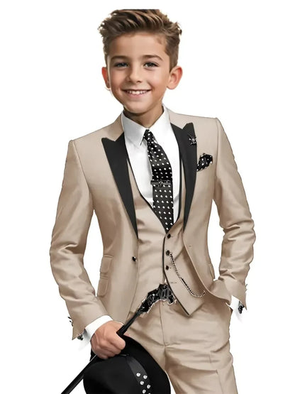 High Quality Boys Formal Suit Set 3 Pieces For Violin Performance Classy Peak Lapel Kids Slim Fit Tuxedo Birthday Party Wear