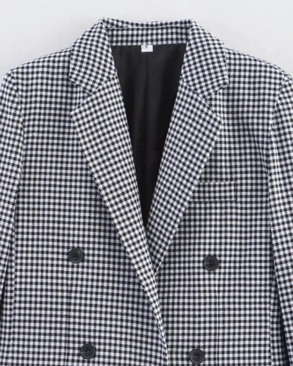 Women's Plaid Blazer Spring Casual Double Breasted Suit Jacket Office Work Daily Outwear Two Colors