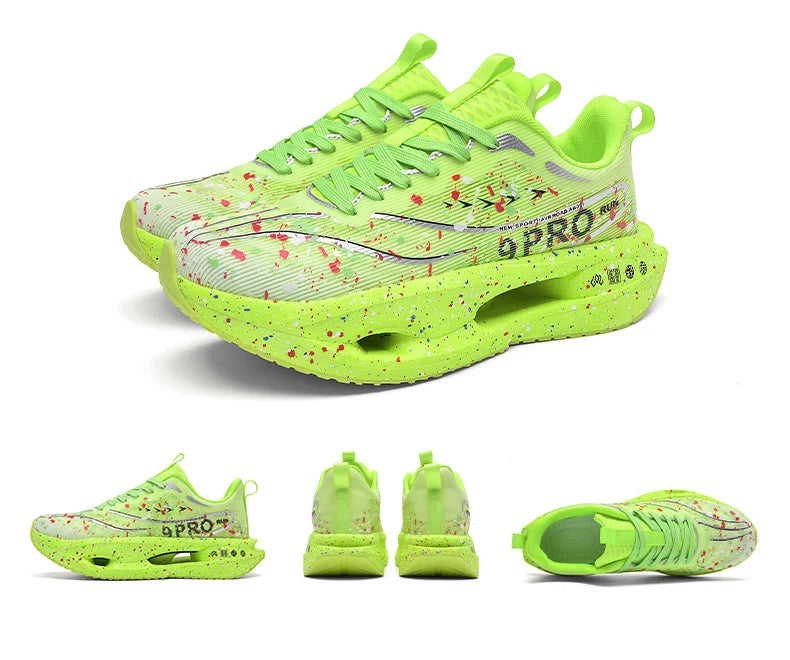 New Carbon Plate Men's Running Shoe Night Fluorescent Cushioning Sneakers Women Lace-Up Lightweight Casual Shoes Jog Shoes