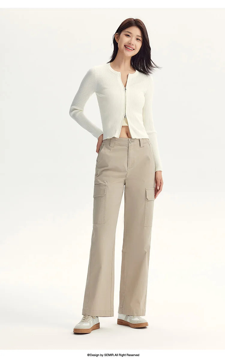 Women Pants Urban Workwear Cargo Wide Leg Loose Straight Casual Style Slim Street Daily Trousers 2026 Autumn
