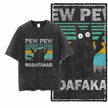 Cat Printed Cotton Acid Washed Exclusive Graphic Unisex T Shirt Cool Streetwear Men Tshirts Big Size Tee for Men