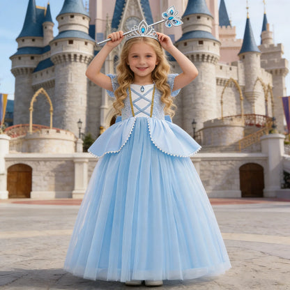 Girls Deluxe Elegant Cinderella Princess Ball Gown Children Birthday Party Dress Vestidos Cosplay Costume Carnival Apparel
