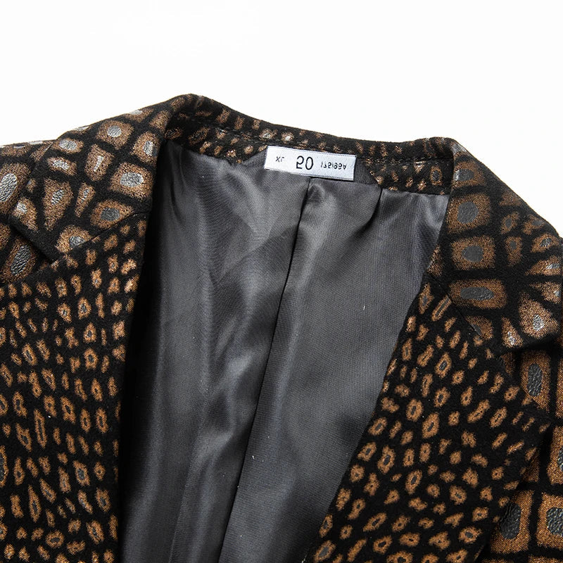 Luxurious Sheepskin Blazers For Men Smooth Casual Leather Jacket Winter Top Quality Leopard Print Slim Gentleman Terno Masculino
