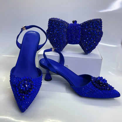 Women's Clutch Bag and Shoes Fairy Diamond High Heels Stylish Dress Shoes Pointed Toe Stiletto Heels Elegant Party Wedding Shoes