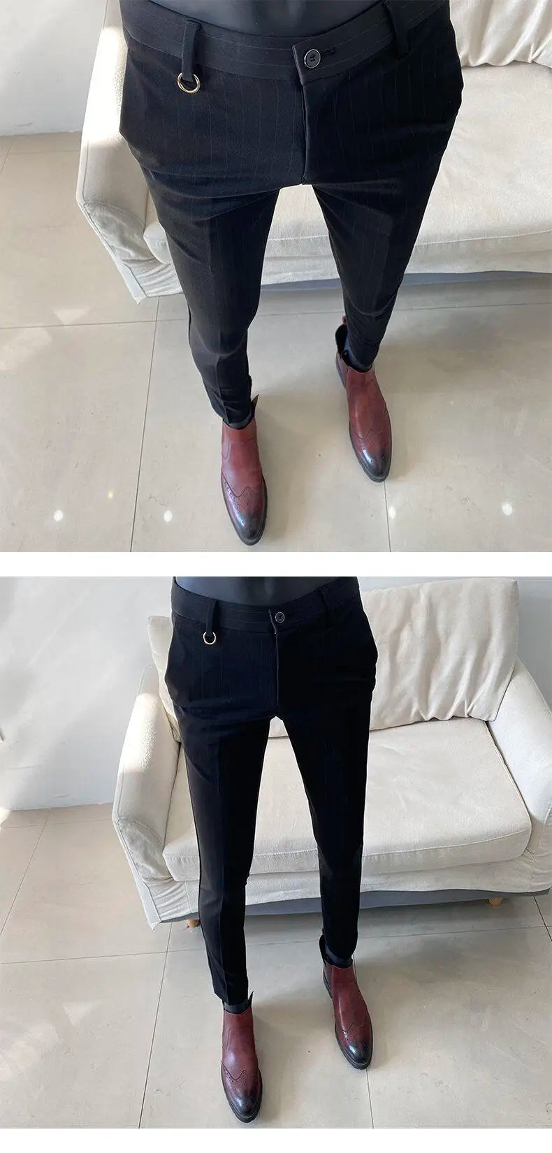 High Quality Striped Suit Pants 2025 Men Elegant Slim Fit Tight Trousers Men Office Party Business Casual Slim Fit Dress Pants