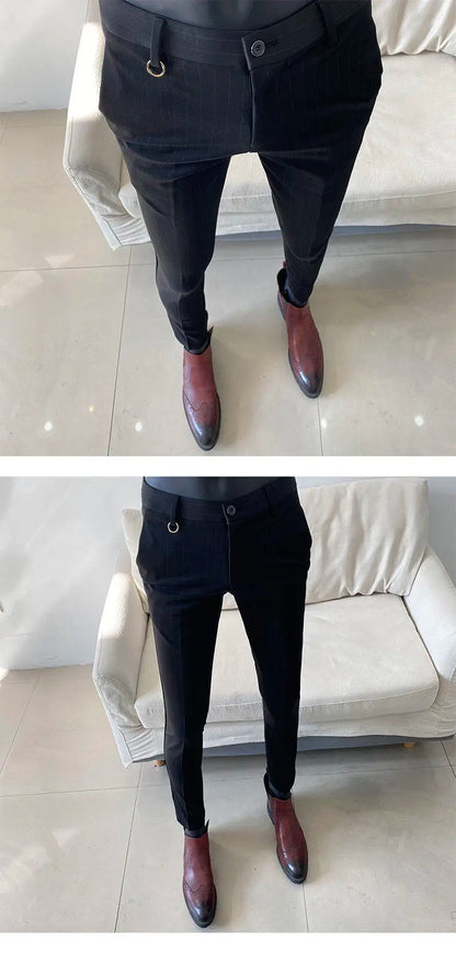 High Quality Striped Suit Pants 2025 Men Elegant Slim Fit Tight Trousers Men Office Party Business Casual Slim Fit Dress Pants