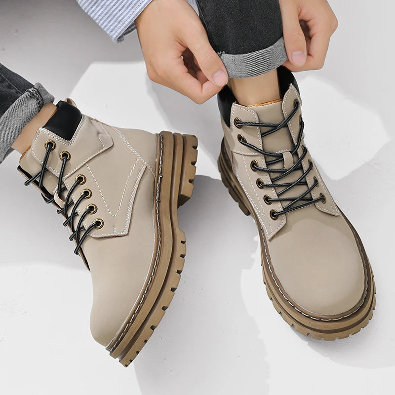 Handmade Outdoor Men Genuine Leather Boots Male Comfortable Business Party Casual Shoes Street Thick Sole Lace Up Shoes Big Size