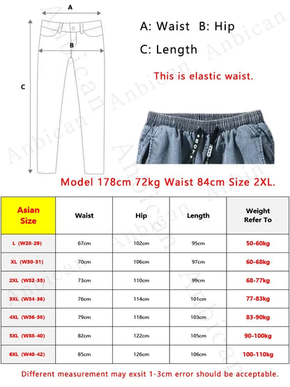 Men's Jogger Jeans Washed Cotton Slight Stretch Multi-Pockets Denim Cargo Pants Asian Size L-6XL