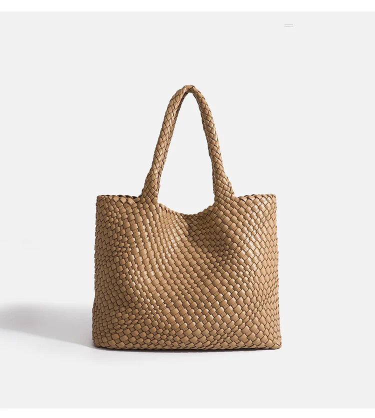 Woven Tote Bag For Women Soft Foldable Top-Handle Wristlet Bag Fashion Hobo Handbag Composite Bag with Coin Purse