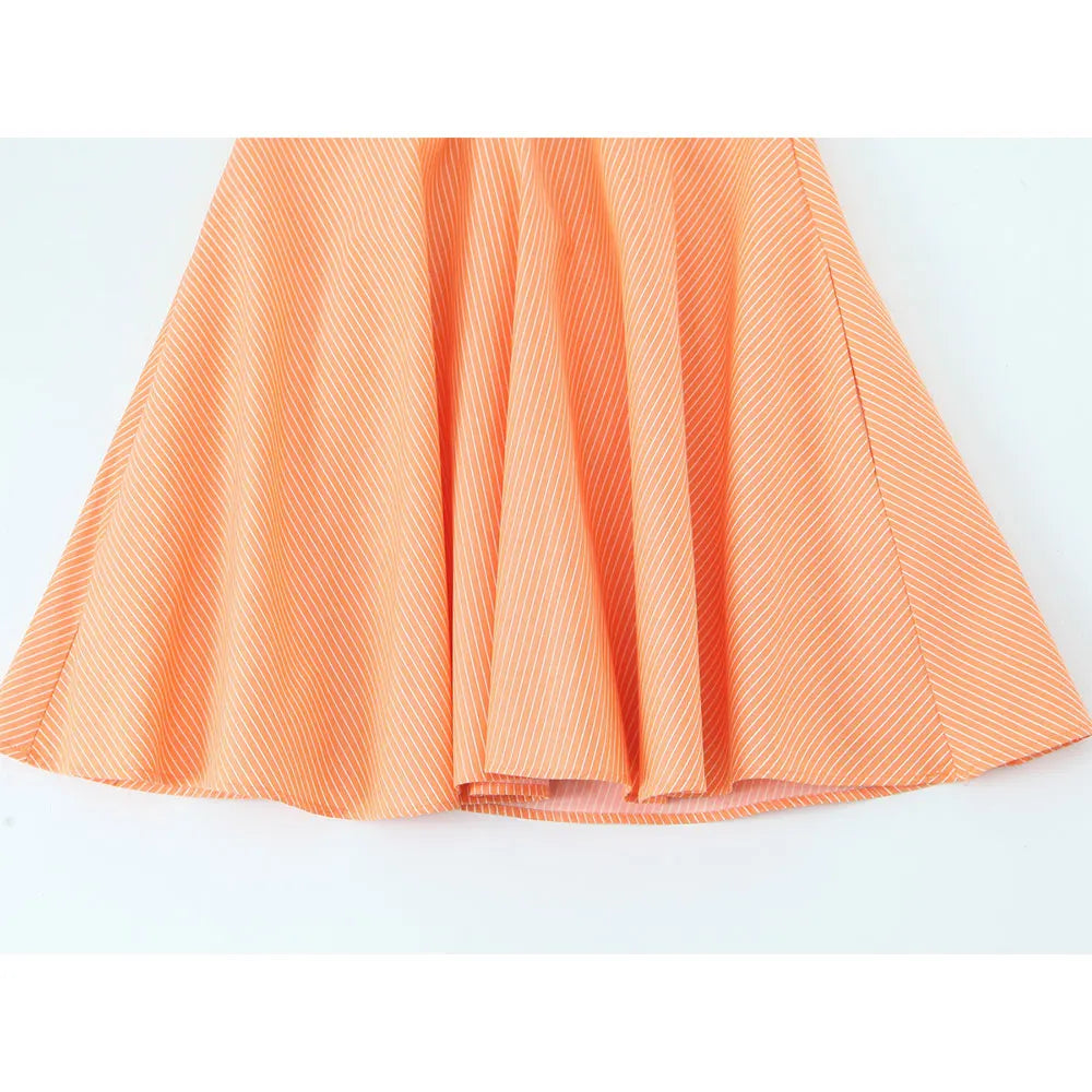 Women Summer Orange Striped Backless Zipper Mini Dress Thin Straps V-Neck Female Chic Lady Dresses Vestidos Para Mujer