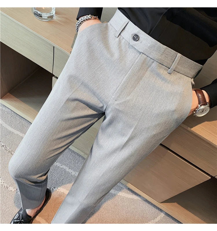 Autumn Winter New Embroidered Business Formal Pants Men Fashion Wedding Slim Fit Trousers High Quality Solid Social Suit Pants