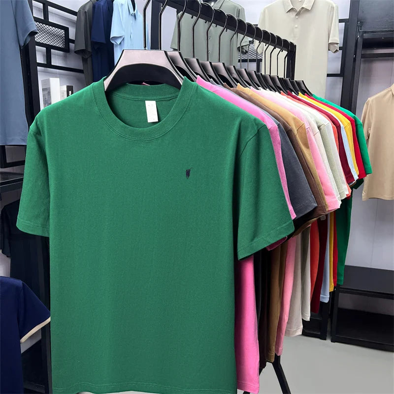 Xiaoma Embroidery Casual Pure Cotton Short Sleeved T-shirt for Young Men, Round Neck Solid Color T-shirt for Men