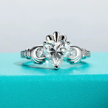 2ct Heart Shape Moissanite Claddagh Irish Rings Celtic Knot Crown 925 Sterling Silver Engagement Rings For Woman