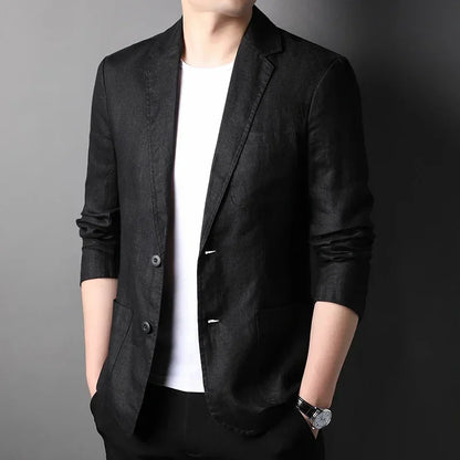 Spring Summer 2025 New High-quality Men's Fashion Handsome Linen Suit Thin Men's Coat