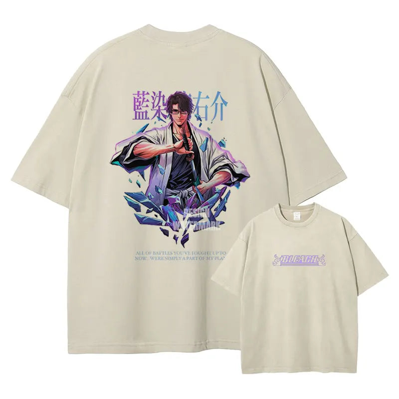 Japan Anime Bleach Aizen Sousuke Graphic Tee Men Oversized Washed Tshirts Manga Casual T Shirt Harajuku Male Cotton T-shirt