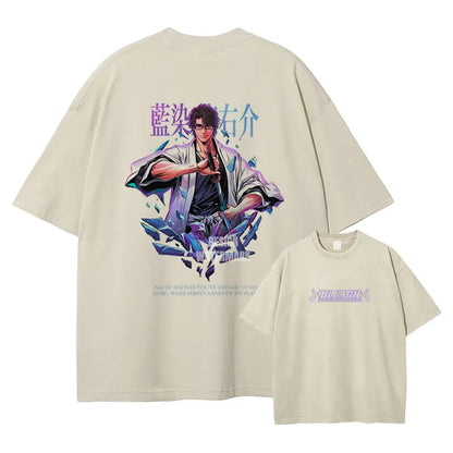 Japan Anime Bleach Aizen Sousuke Graphic Tee Men Oversized Washed Tshirts Manga Casual T Shirt Harajuku Male Cotton T-shirt