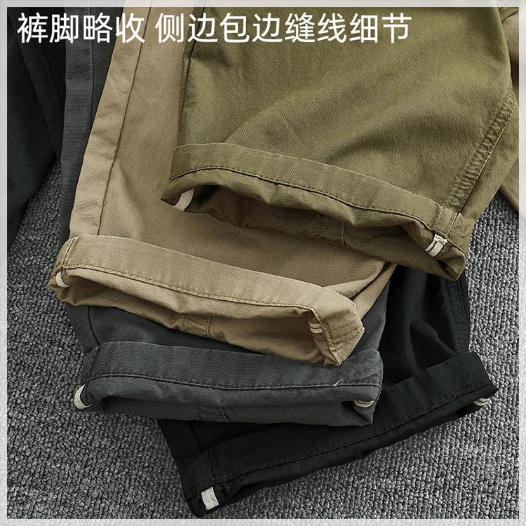 Summer thin casual pants men's straight straight tube loose conical overalls all cotton wash re-engraved purple mark daddy pants