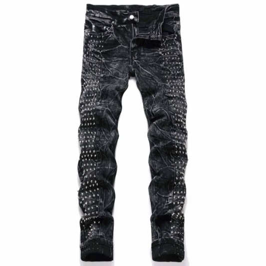 2025 Four Seasons New Retro Punk High Street Trendy Black Washed Outdated Slimming and Outdated Willow Nail Men's Jeans