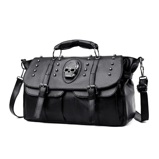 Punk Style Women Handbags Pu Leather Skull Tote Bag Black Large Capacity Shoulder Bag 2022 Luxury Crossbody Bags