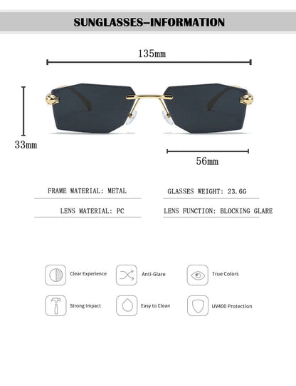 2026 Rimless Sunglasses Women Vintage Luxury Fashion Glasses Shades Dropshipping Luxe Lentes De Sol Mujer Lunette Soleil Femme
