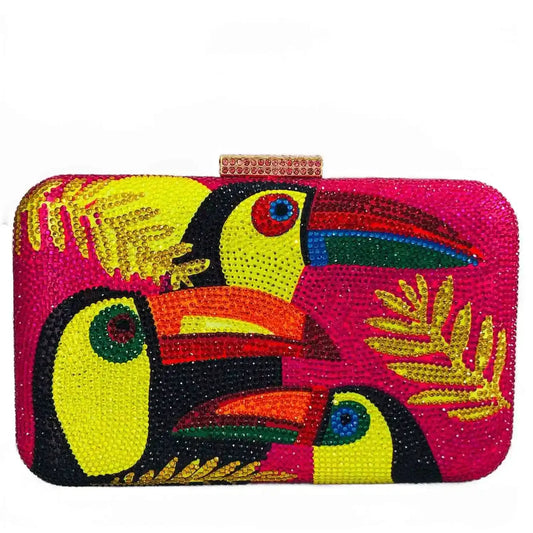 Novelty Toucan Bird Women Crystal Evening Bags Rhinestones Box Minaudiere Clutch Party Cocktail Handbag Diamond Chain Purse
