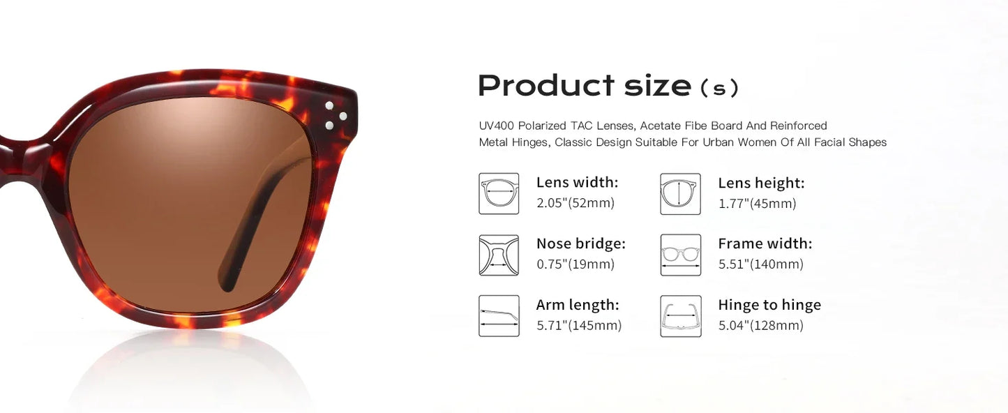 Fashion Square Polarized Sunglasses Classic Design UV400 Protection Acetate Sun Glasses Shade for Women Men