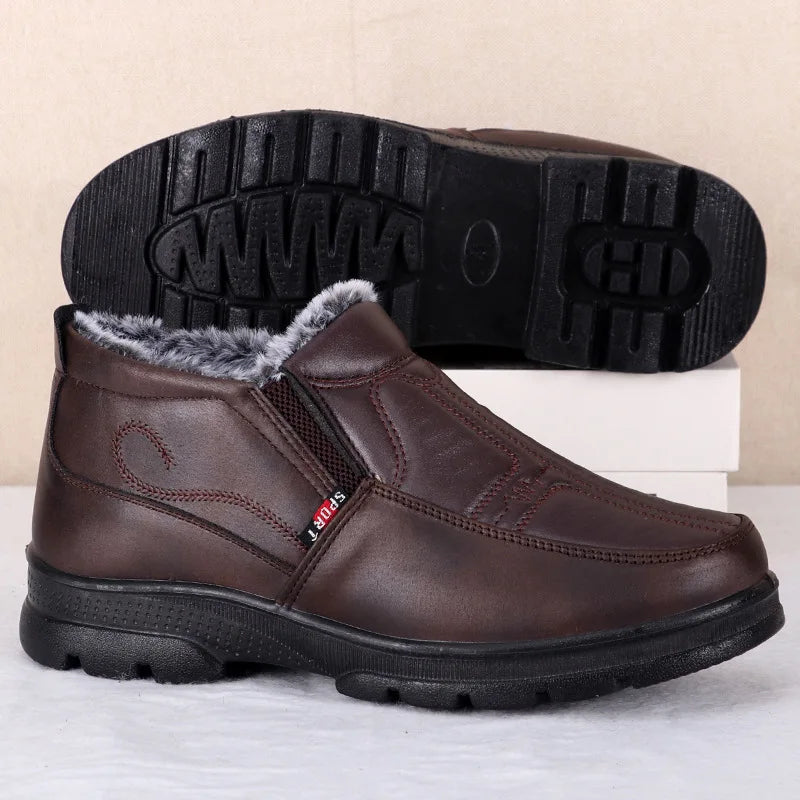 Shoes for Men 2025 Winter Fashion Non-slip Cotton Shoes Men's Thickened Leather Waterproof Casual Snow Boots Zapatillas Hombre