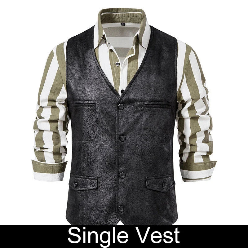 Man Vest Vintage Solid Single-breasted Male Waistcoat Slim V-neck Sleeveless Business Casual Versatile Men Suit Vest