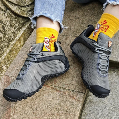 Mens Outdoor Mountain Climbing Shoes Mesh Non-Slip Breathable Trekking Hiking Shoes Waterproof Camping Soft Sneakers 39-46