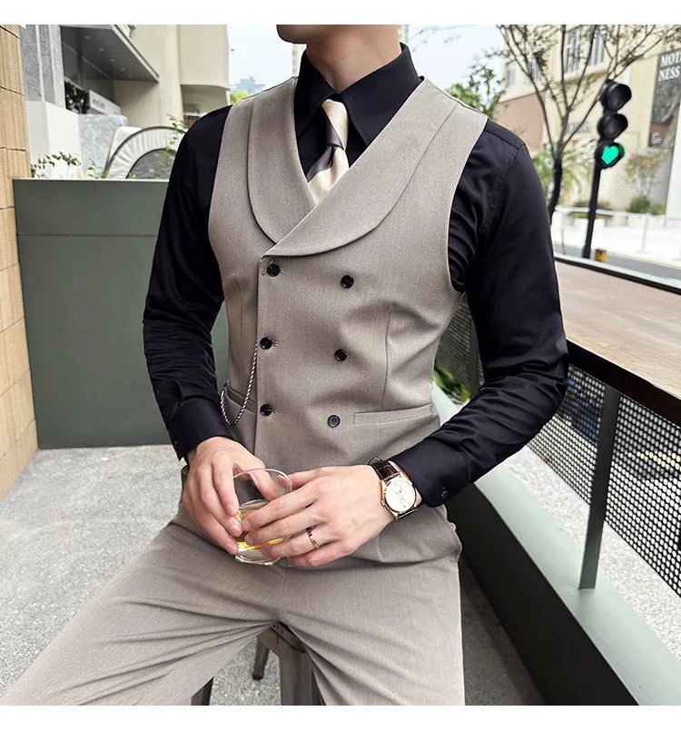 (1 Pcs Vest）2024 Latest Style Design Double Breasted Men Suit Vests Formal Groom Wedding Social Slim Fit Sleeveless Vest Coats