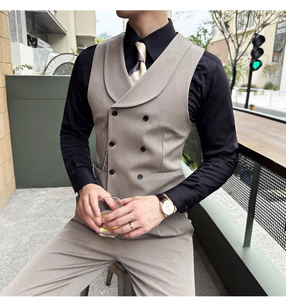 (1 Pcs Vest）2024 Latest Style Design Double Breasted Men Suit Vests Formal Groom Wedding Social Slim Fit Sleeveless Vest Coats