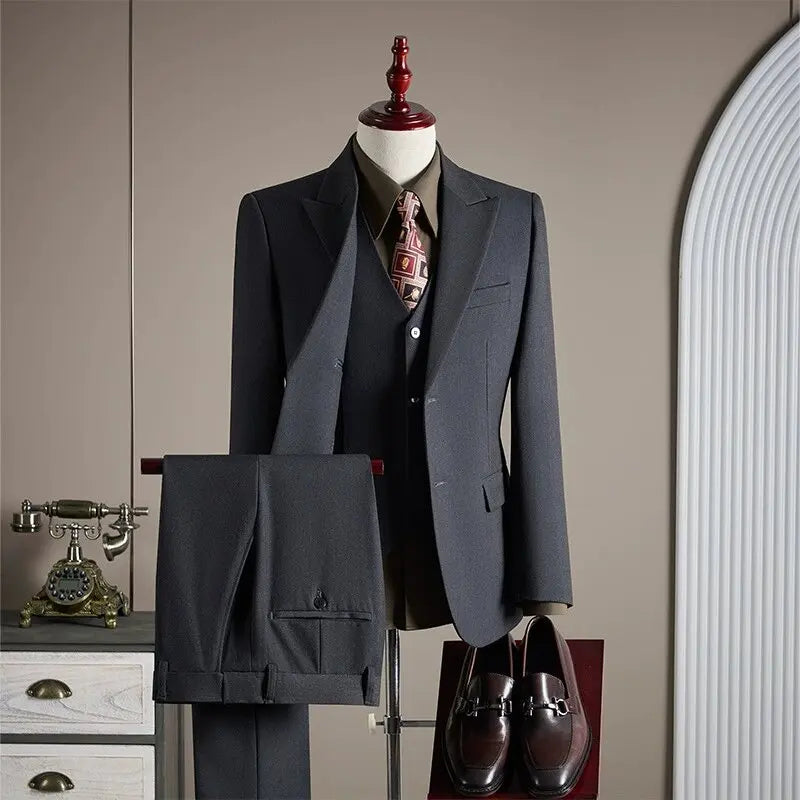 Wedding Banquet Groomsman Formal Suit Sets Homecoming Business Outfits Elegant Male Slim Fit Blazer Vest Pants Three Pieces