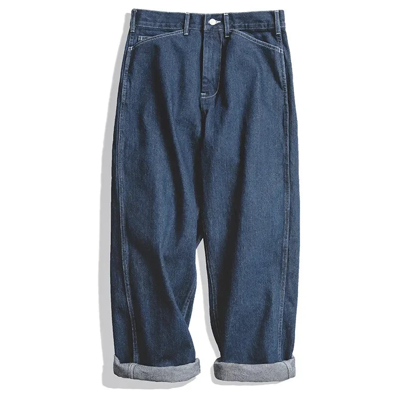 Wide Leg Pants 11.5 Oz Dark Blue Jeans Oversize Pants For Men Size 28 To 36 Baggy Jeans Loose Straight Trousers Workwear