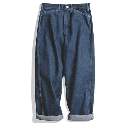 Wide Leg Pants 11.5 Oz Dark Blue Jeans Oversize Pants For Men Size 28 To 36 Baggy Jeans Loose Straight Trousers Workwear