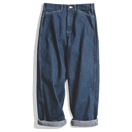 Wide Leg Pants 11.5 Oz Dark Blue Jeans Oversize Pants For Men Size 28 To 36 Baggy Jeans Loose Straight Trousers Workwear