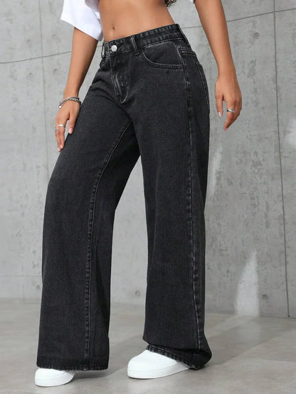 Plus Size Women's Wide Leg Jeans Washed Elastic Casual Loose Fit Ladies Denim Pants Comfortable Stretchy Trousers