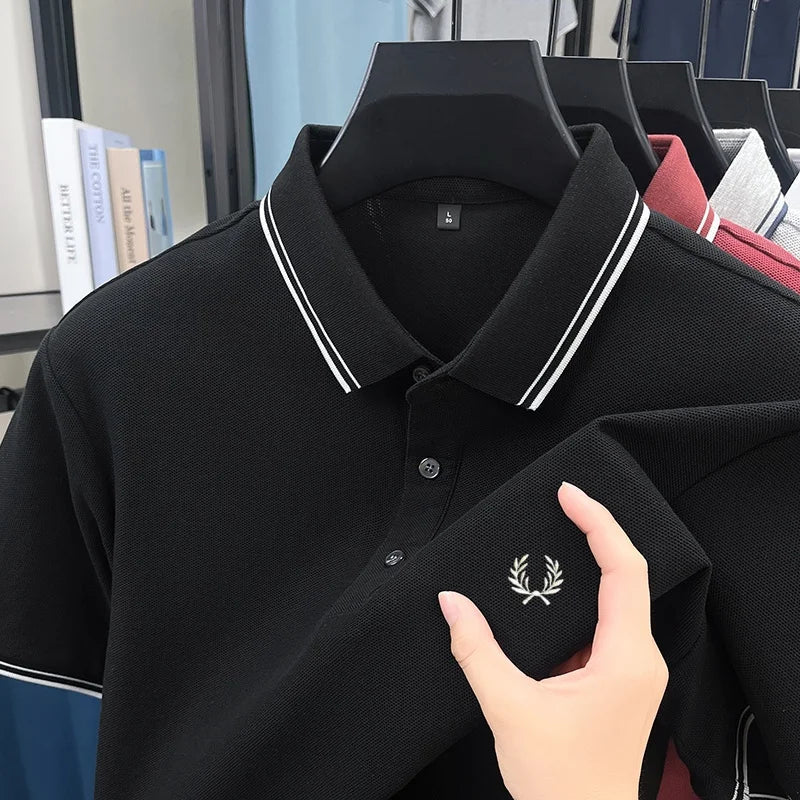 100% pure cotton embroidered new men's casual short sleeved polo shirt, fashionable, breathable, comfortable and versatile top