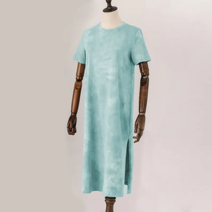 Original Casual 94% Cotton Summer Women's Dresses Solid Short Sleeve Spilt Long Midi Dress Fashion Sundress Female Clothing