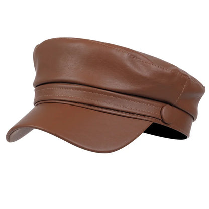 Pu Leathe Solid Color Army Cap Spring and Autumn Outdoor Casual Adult Sun Hats Hip Hop Hat Sunscreen Hat Sports Cap