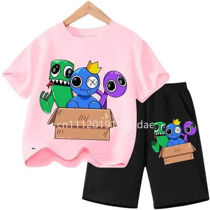 Kids Rainbow T-shirt Friends Girls Boys Clothes Summer Short Sleeve Tshirt Set Cartoon Tee Tops Game Anime Shirts Camiseta