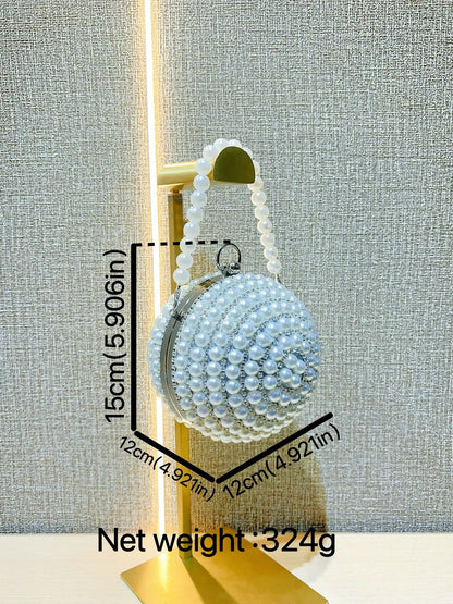 Round Pearl Clutch Purse Handbag Luxury Elegant Evening Bag Ring Handle For Women Bride Bridesmaid Wedding Party Handbag Purses