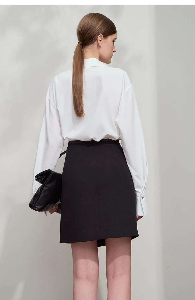 Minimalist Women's Skirt 2025 Spring New Office Lady Versatile Fashion Asymmetric Wrinkle A-line Half-body Skirt 12511092