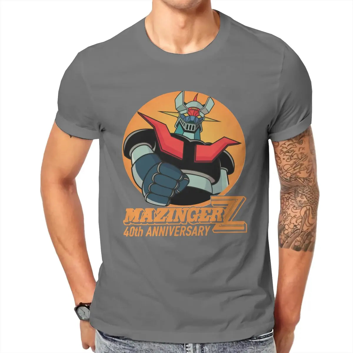 Mazinger Z 40th T Shirt Men 100% Cotton Hipster T-Shirts Robot Grendizer Goldorak Actarus Tees Short Sleeve Tops Plus Size