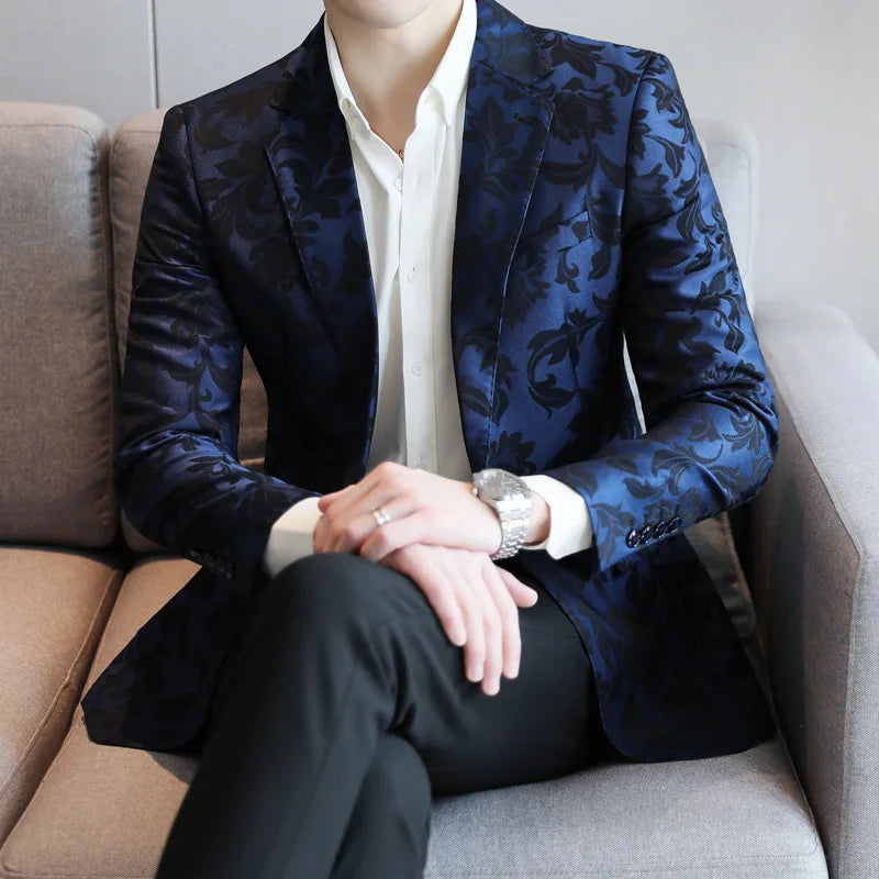 2025 Spring Luxury High-end Jacquard Men's Suit Coats British Style Men Slim Fit Casual Groom Wedding Dress Party Suit Blazers