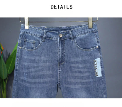 Summer Thin Men's Embroidered Denim Shorts Fashion Stretch Slim Breathable Straight Jeans Personality Bermuda Short Pants Male