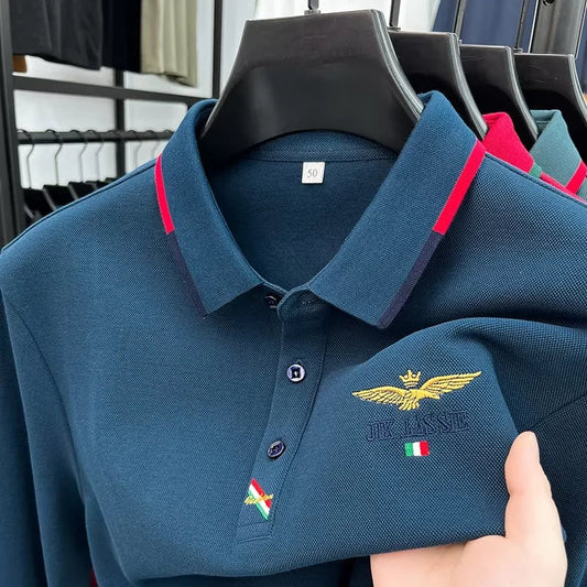 Spring and Autumn new 100% cotton long sleeved men's polo shirt brand high-end embroidered comfortable breathable casual T-shirt